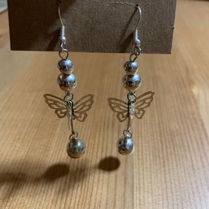 Silver Flutter Butterfly Dangle Earrings